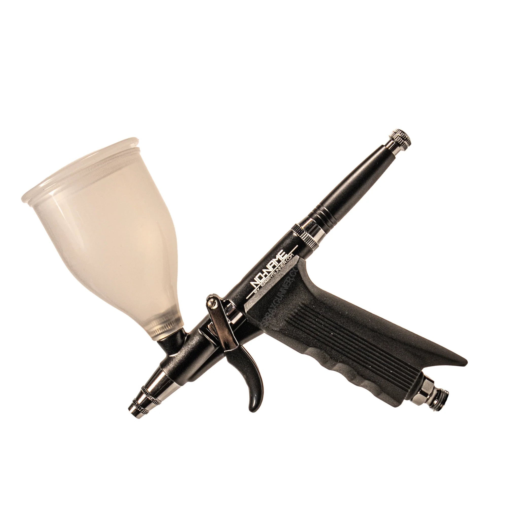 NO-NAME Airbrush Set with Pistol Trigger, Round and Fan Pattern Caps for perfect finishes, available at Spraygunner