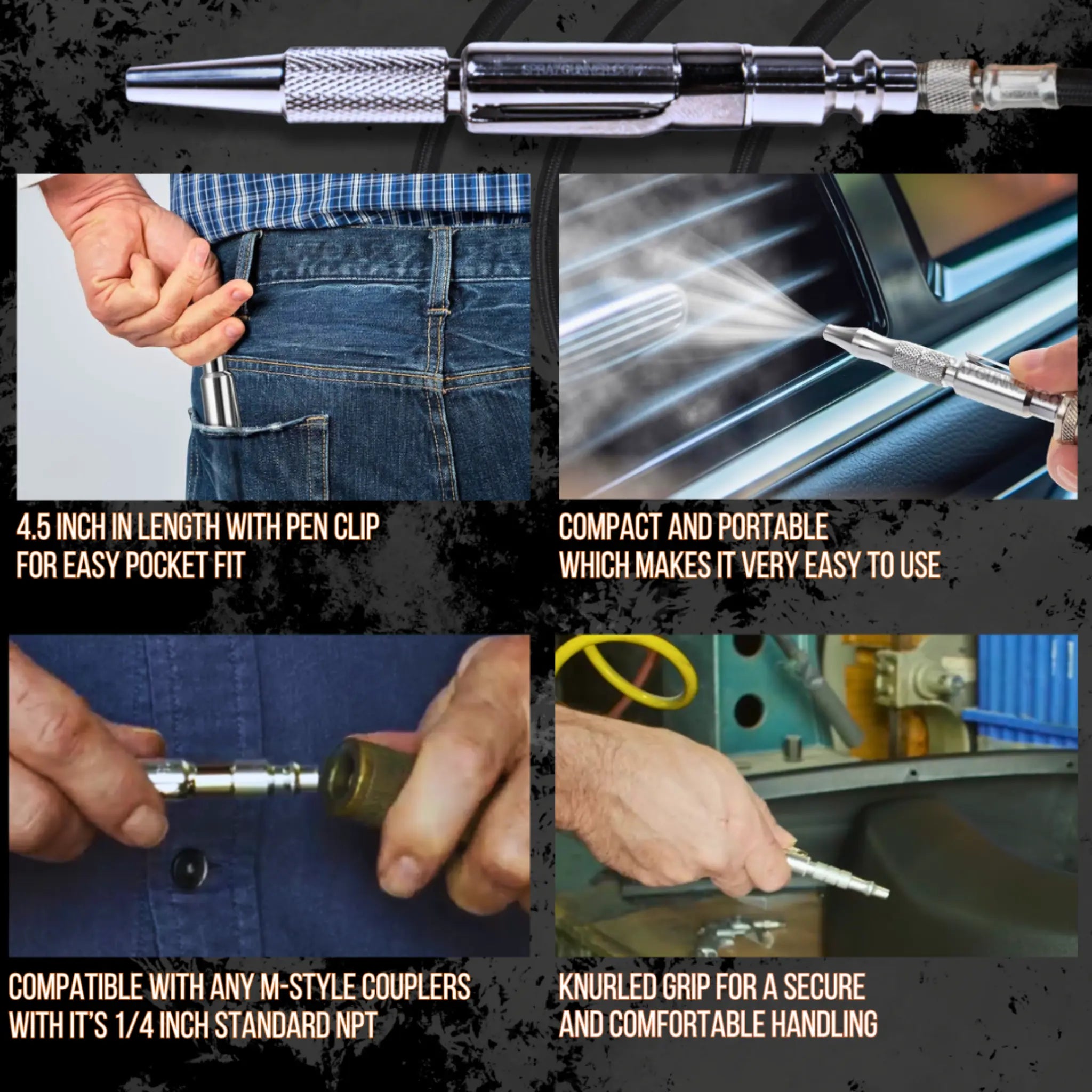 Portable Milton Pocket Air-Blower by NO-NAME – Pen-style clip and 1/4" connection for precision cleaning.