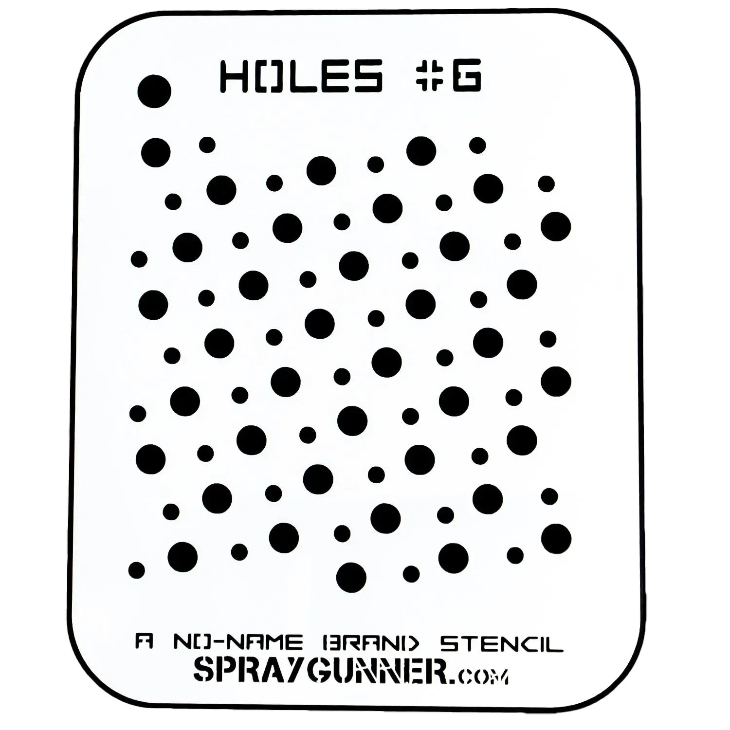 Holes Stencil #6 - Precision Mylar Airbrush Tool featuring a pattern of various-sized circular holes, ideal for detailed airbrush textures.