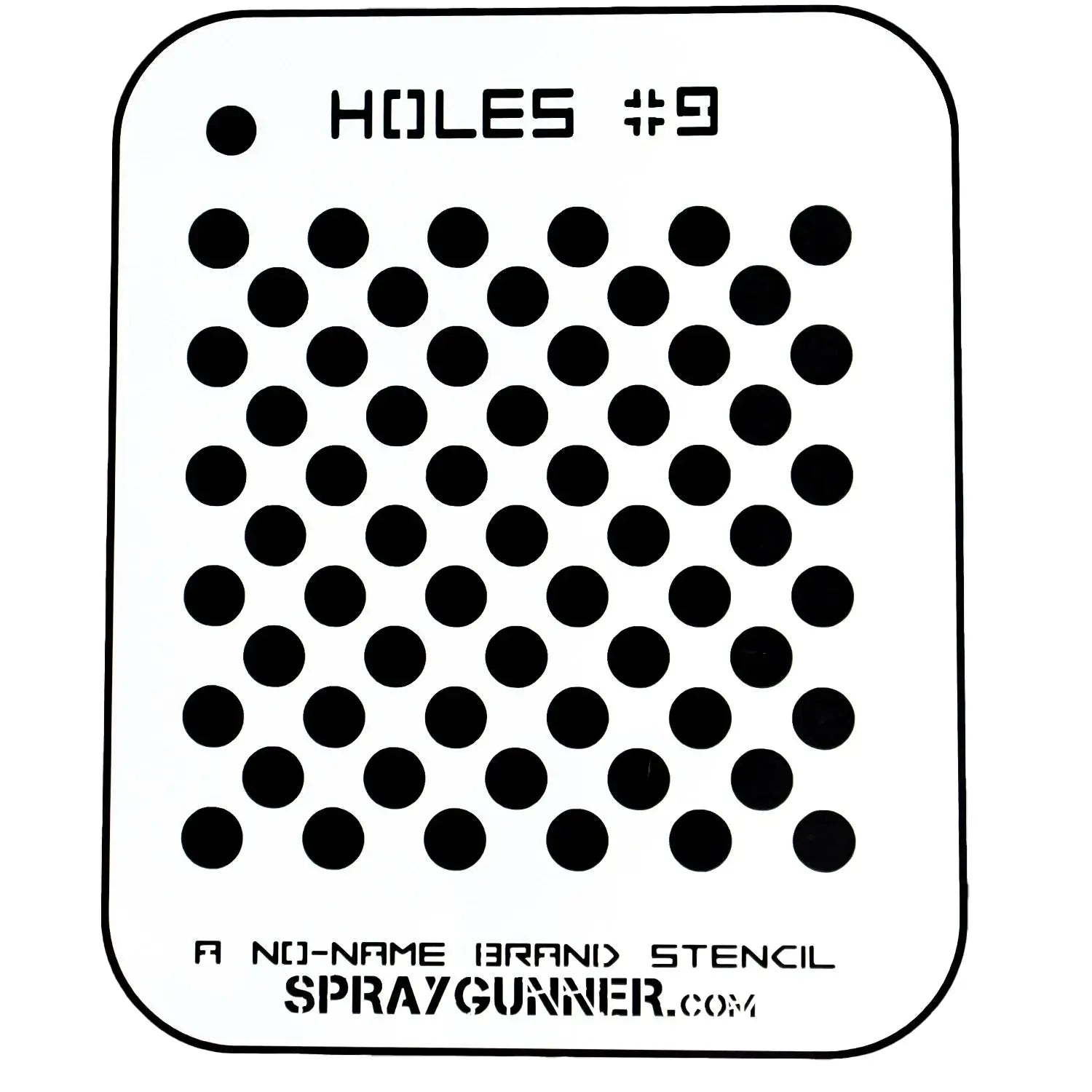 Holes Stencil #9 – NO-NAME Brand Mylar airbrush stencil with precision-cut circular holes for realistic effects in model painting and cosplay art.