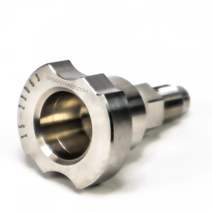 The Iwata LPH-80 Mini PPS Adapter is a precision-machined metal fitting that works with Iwata LPH-80 Mini spray guns. It is not named.