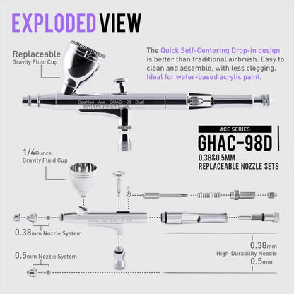 For complex painting tasks, the GAAHLERI GHAC-98D Ace Series Airbrush offers great control, even airflow, and an ergonomic design.