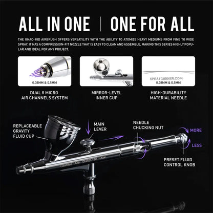 With its ergonomic design, smooth airflow, and precise control, the GAAHLERI GHAC-98D Ace Series Airbrush is ideal for complex painting tasks.