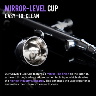 GAAHLERI GHAC-98D Ace Series Airbrush with mirror-level gravity fluid cup for precision painting. Features a smooth, easy-to-clean interior finish.