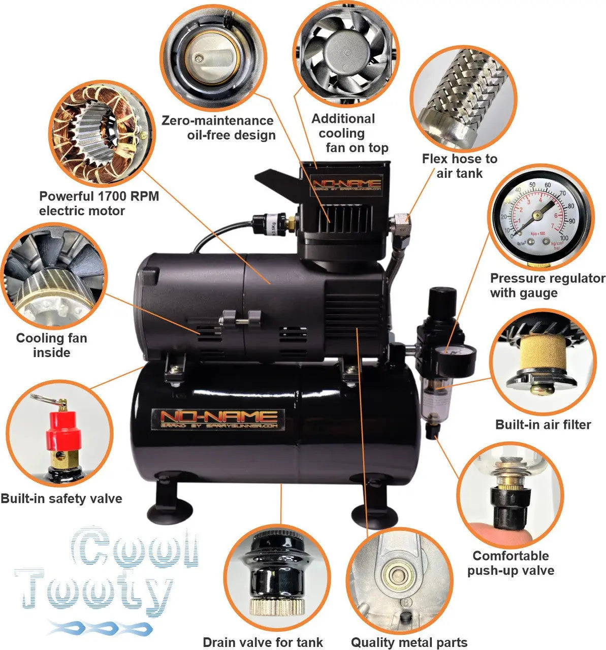 Cool Tooty Airbrush Compressor with 1/4" adapter by NO-NAME Brand - SprayGunner