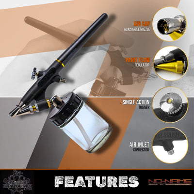 Versatile airbrush kit with external mix design, ideal for painting, cake decorating, and model detailing