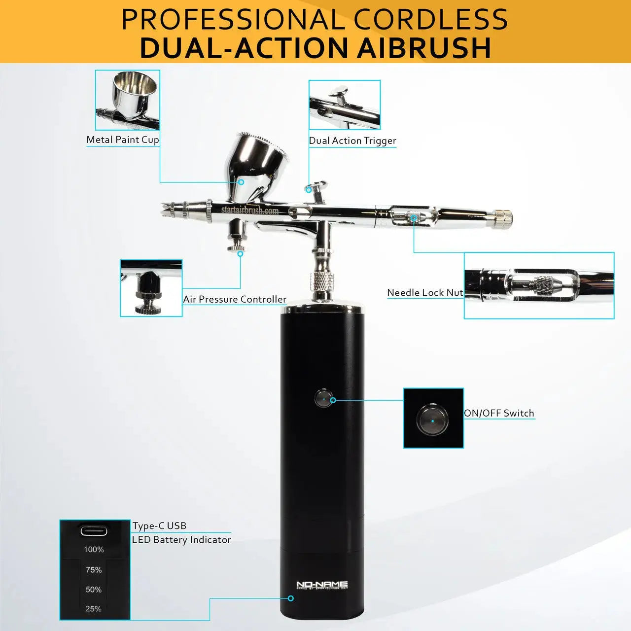 Beginner Cordless Airbrush Kit with Compressor & Acrylic Airbrush Paints by NO-NAME Brand - SprayGunner