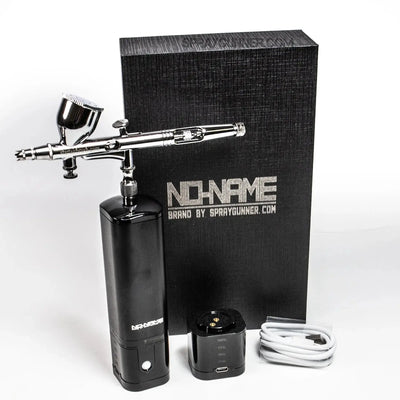 Barber airbrush cordless compressor set for the new 2024 model includes precision nozzle, battery pack, and USB port for portable barber detailing.