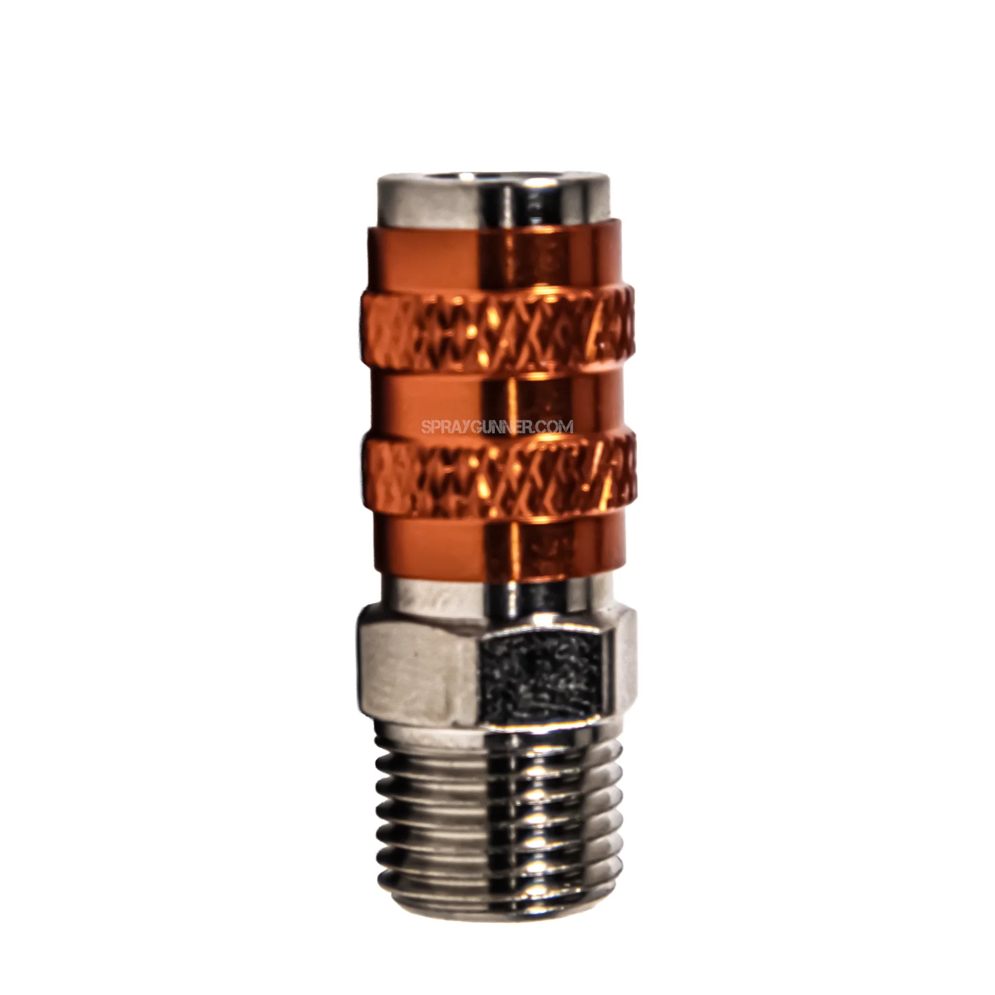 Signature orange collar and 1/8" BSP hose compatibility of the Airbrush Quick Coupling Set by NO-NAME Brand.