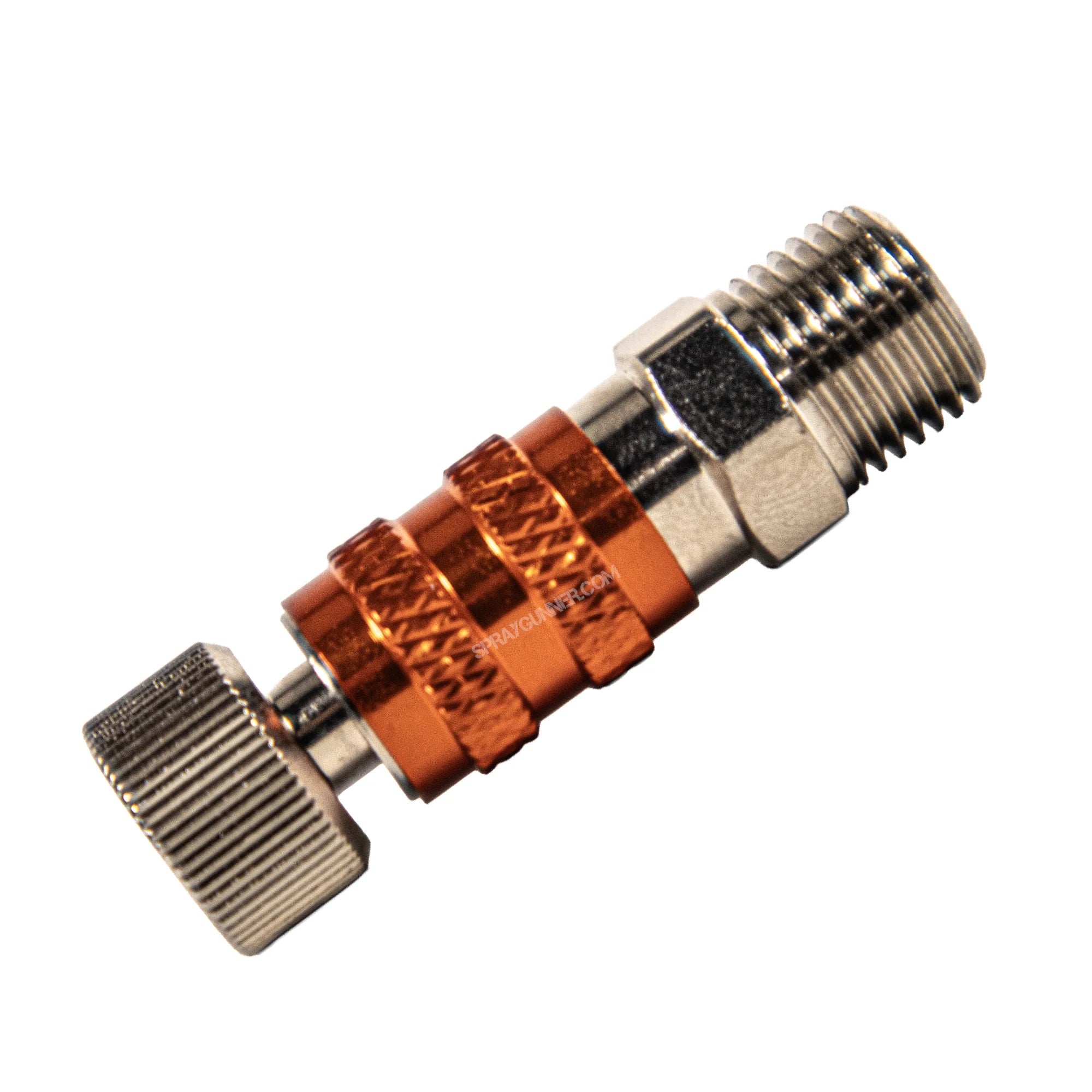 Airbrush Quick Coupling Set Signature by NO-NAME Brand with orange collar, stainless steel construction, and copper fittings.