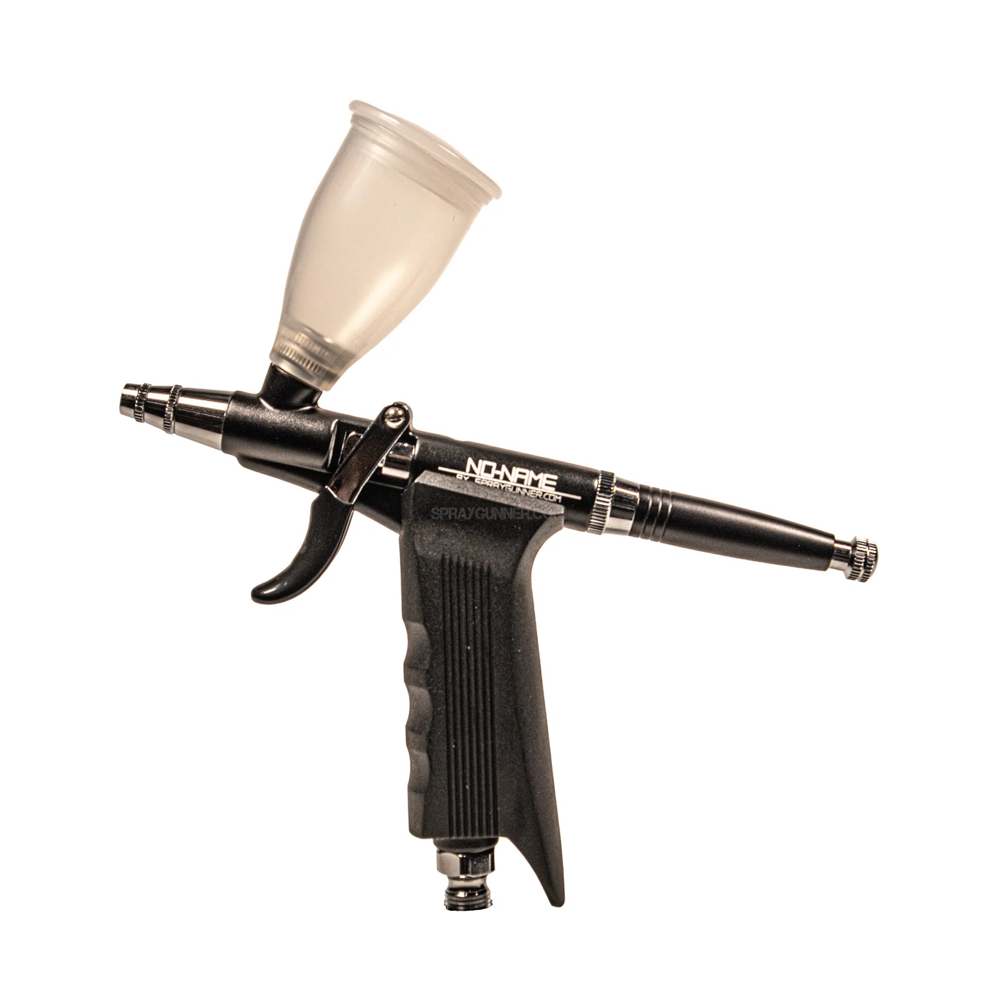 NO-NAME Pistol Trigger Gravity Feed Airbrush Set with Round and Fan Pattern Caps for precise detailing, available at Spraygunner.