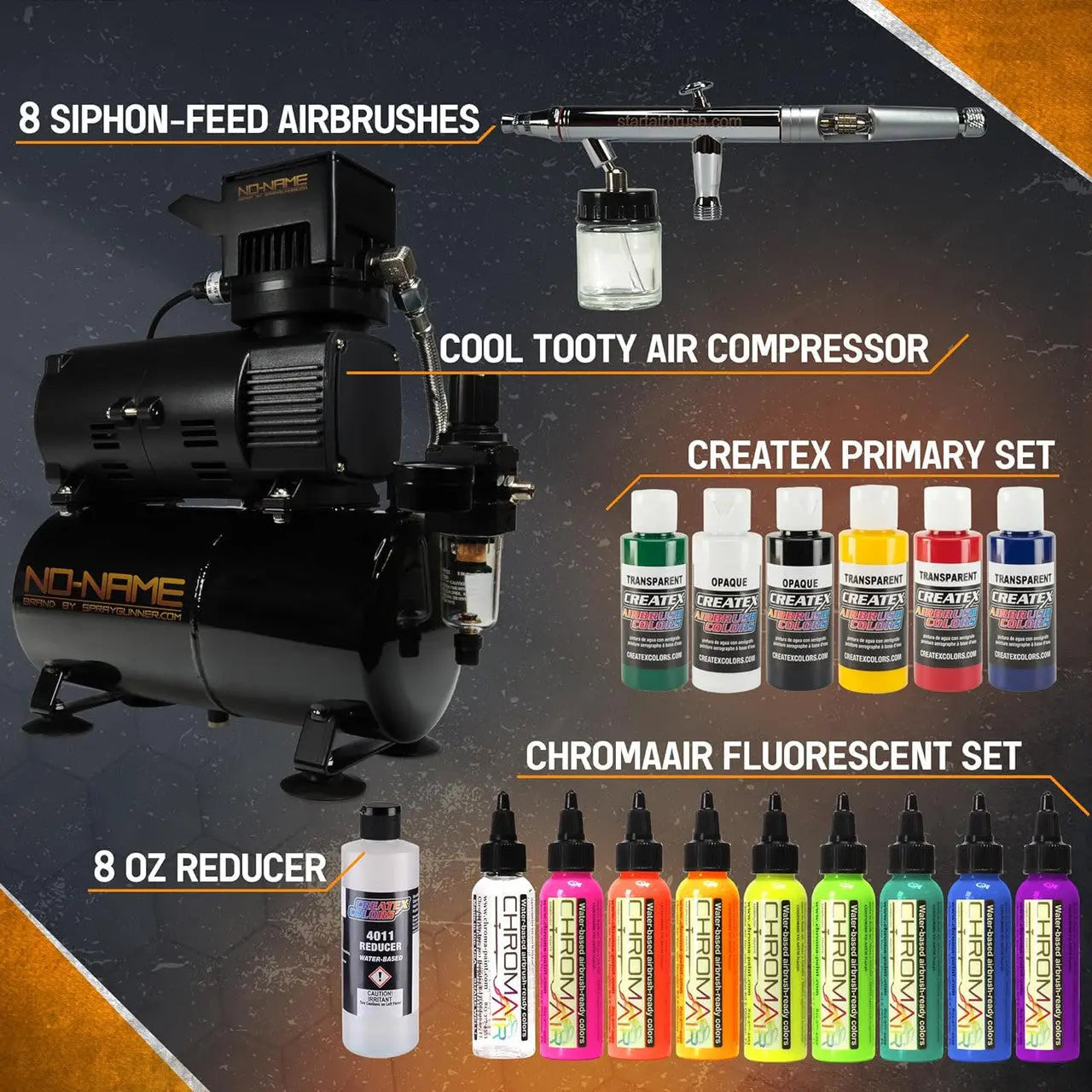 Professional Airbrush Art Kit: 8-Piece Siphon Feed Airbrush Set with Compressor Version 2 - SprayGunner