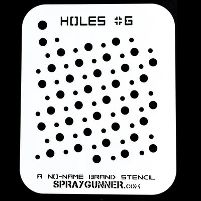 For intricate airbrush textures, the Holes Stencil #6 Precision Mylar Airbrush Tool has a pattern of circular holes of varying sizes.