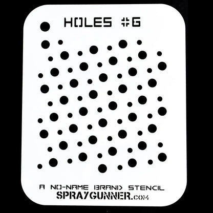 For intricate airbrush textures, the Holes Stencil #6 Precision Mylar Airbrush Tool has a pattern of circular holes of varying sizes.