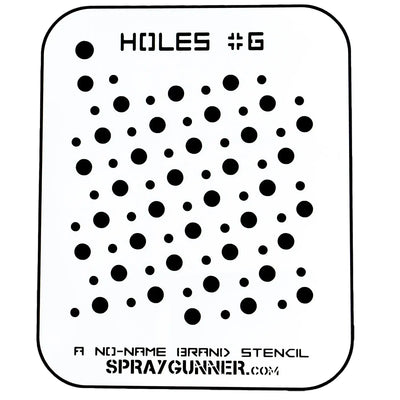 Holes Stencil #6 - Precision Mylar Airbrush Tool featuring a pattern of various-sized circular holes, ideal for detailed airbrush textures.