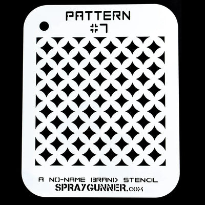 Pattern Stencil #7: NO-NAME Brand's Precision Airbrush Tool with geometric cutouts on sturdy mylar for do-it-yourself stencils and cosplay projects.
