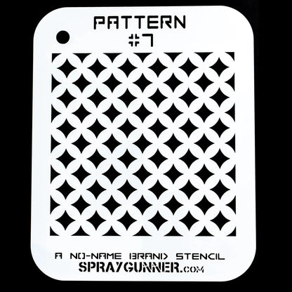 Pattern Stencil #7: NO-NAME Brand's Precision Airbrush Tool with geometric cutouts on sturdy mylar for do-it-yourself stencils and cosplay projects.