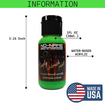 A 1 oz bottle with a black top, Simply Airbrush Paint Red from NO-NAME Brand has a water-based acrylic solution for even airbrush application.